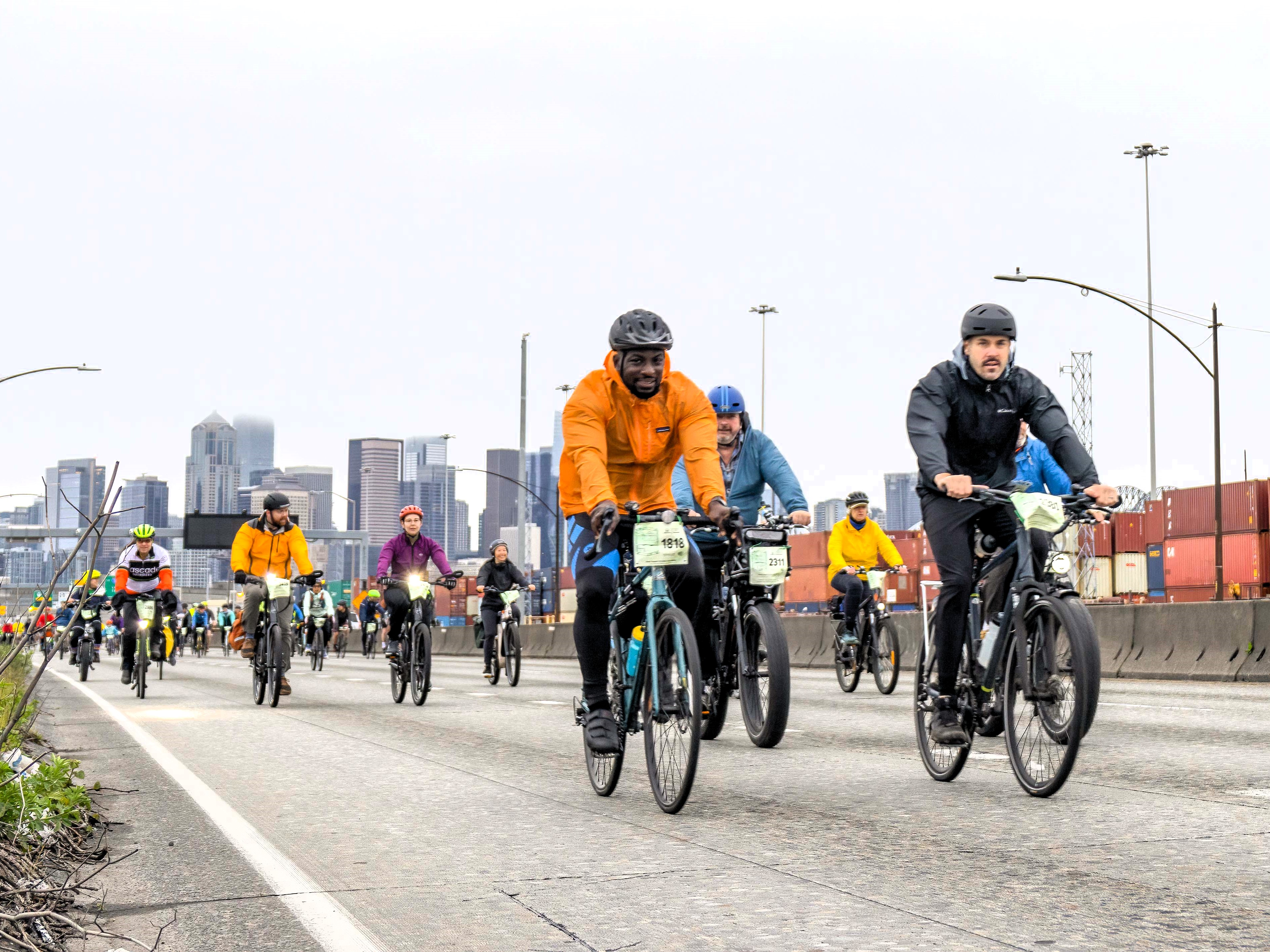 Riders pedaling up to the West Seattle Bridge